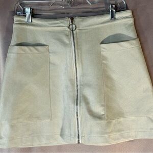 Beige Suede feel Zip-Front Mini Skirt Size Medium
